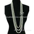 Graceful Long Necklace with Three Layers Imitation Pearls, Decorated with Alloy Ornament and CrystalNew